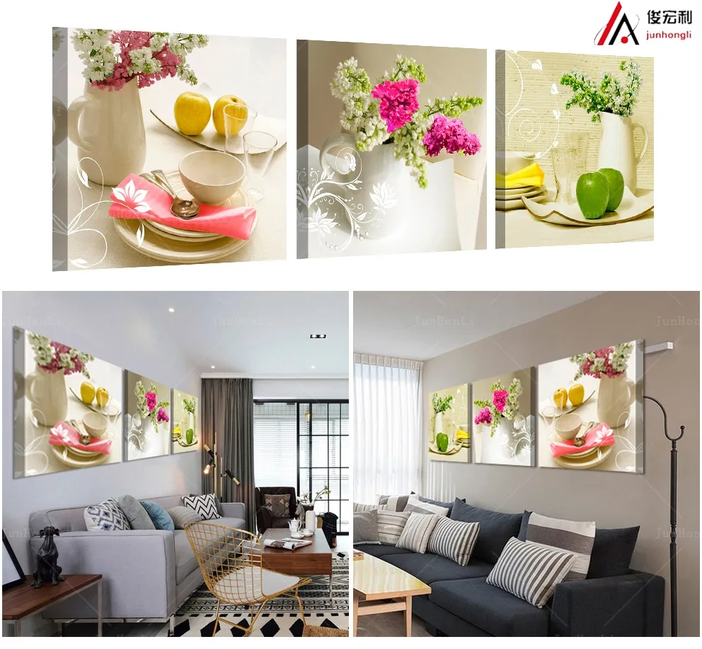 

3 Piece Flowers Pictures Canvas Print Poster Fruits oil Paintings for the Kitchen Modular House Decoration for the Living Room