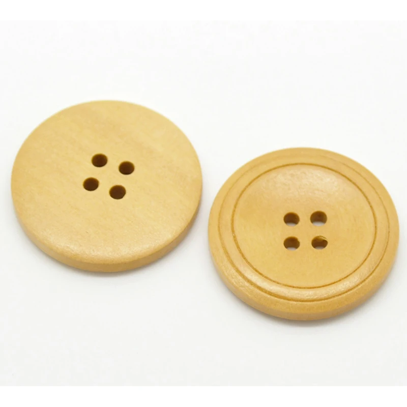 Деревянные швейные кнопки для скрапбукинга 4 круглые отверстия черного натурального цвета, 3 см(1 1/") Диаметр, 30 шт