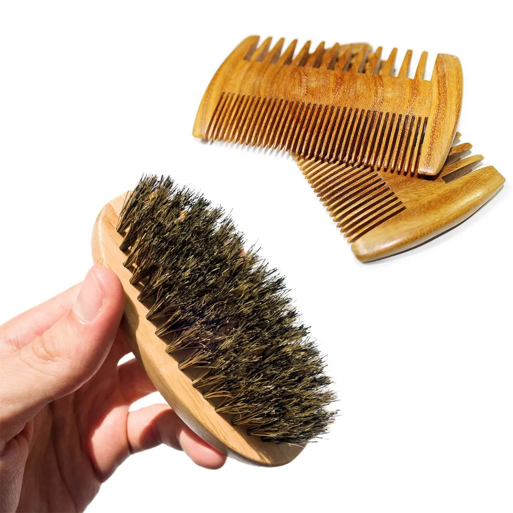 High Quality Beard Grooming Kit Natural Boar Bristle Beard Brush and