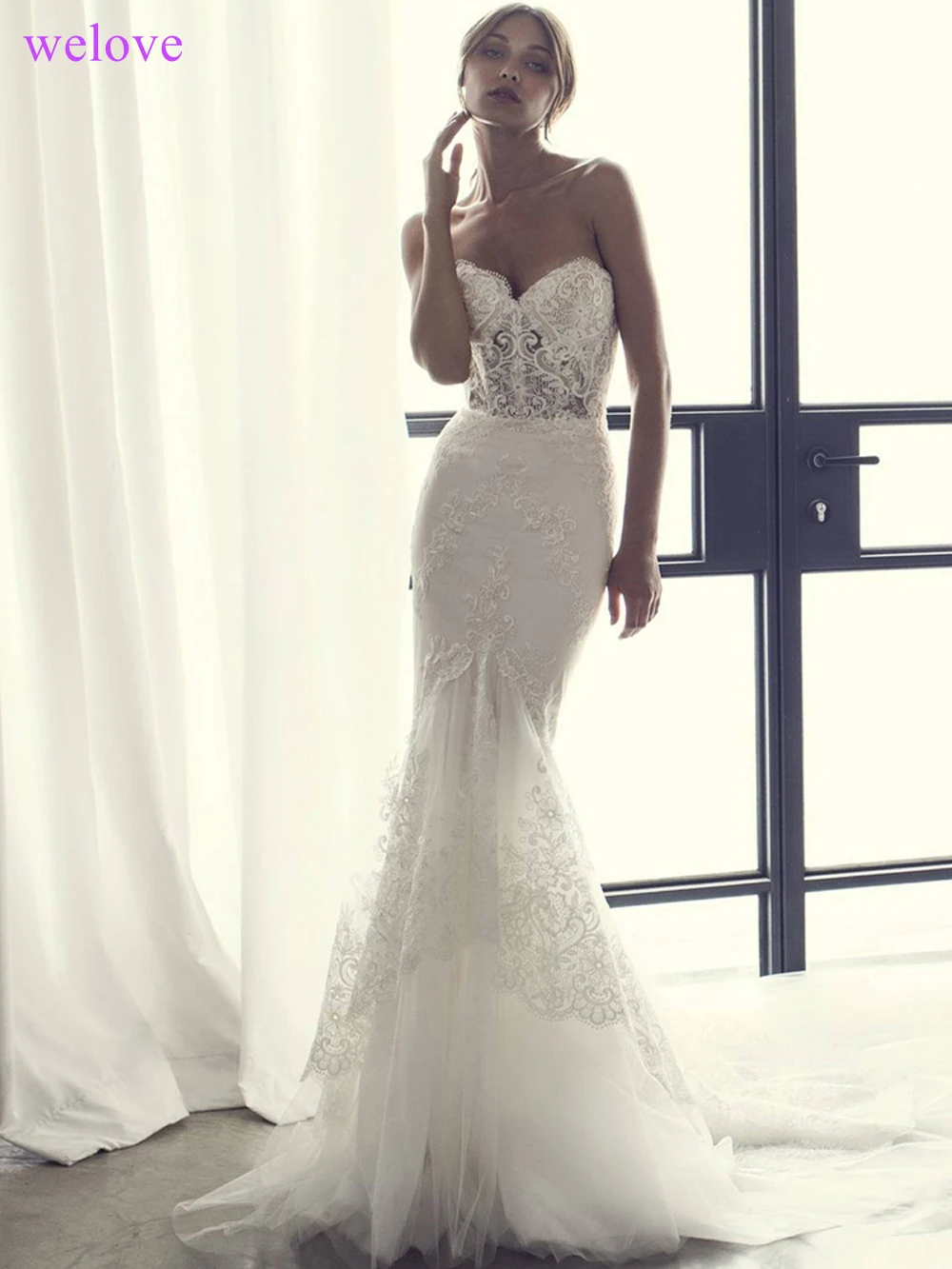 Robe de mariage Новое поступление кружевные свадебные платья русалки Индивидуальные аппликации рыбий хвост свадебное платье Vestido de noiva