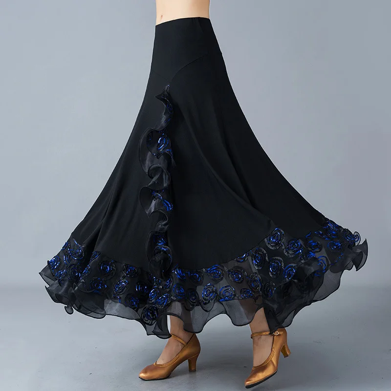 Ballroom Competition Dancing Skirt Flowers Fringe Long Swing Waltz