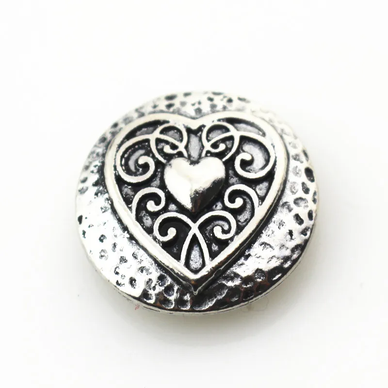 

10pcs/lot Antique silver flower heart snap button for 18mm ginger snap bracelet Snaps Jewelry pendant/necklace