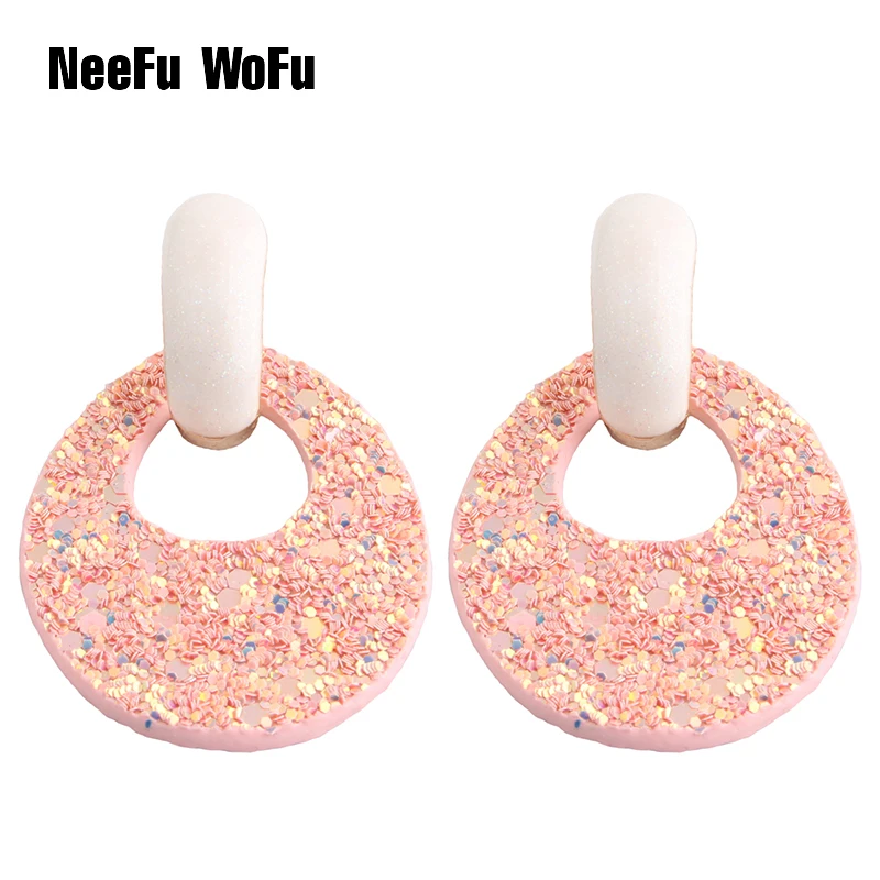 

NeeFu WoFu Earring Flash Leather Alloy Drip Large Long Water Drop Big Earrings Woman stick Brinco Ear Oorbellen Christmas Gift