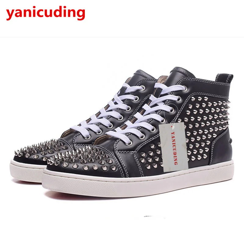 

Round Toe High Top Cool Men Casual Shoes Rivets Embellished Lace Up Luxury Brand Fashion Lovers Star Runway Shoes Men Sneakers