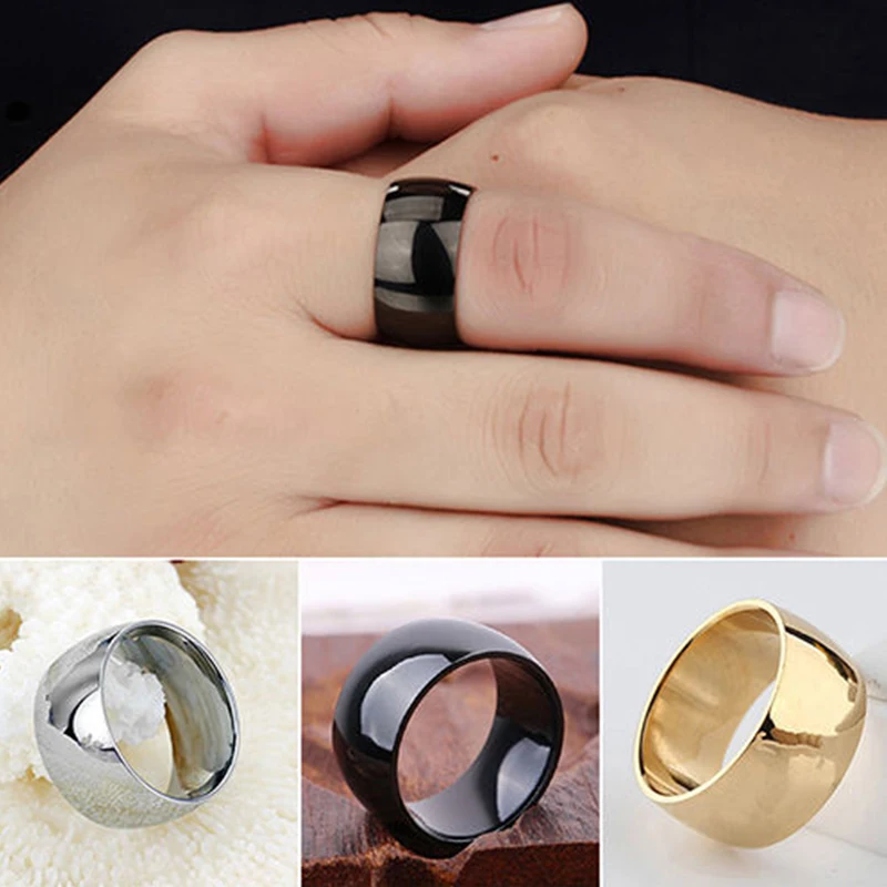 LNRRABC 1pcs Simple Men Women's Band Ring Stainless Steel Smooth Glaze 12mm Size 7-12 Wedding Engagement