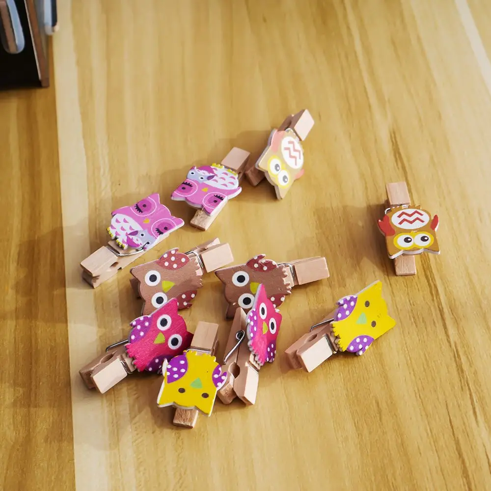 10 шт./пакет Kawaii Сова деревянный мини клип с пеньковая веревка для фото мультфильм бумага DIY Школа Офис связывания поставки