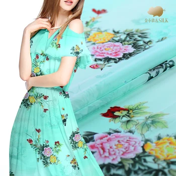 

Peony digital printing silk georgette fabric summer thin Chinese silk fabric breathable scarf dress shirt silk fabric cloth