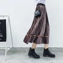 Г. Осенняя Корейская бархат Для женщин Юбки для женщин Бархат мозаика юбка чистая Пряжа Высокая Талия Высокая талия слово Для женщин большой маятник половина юбка