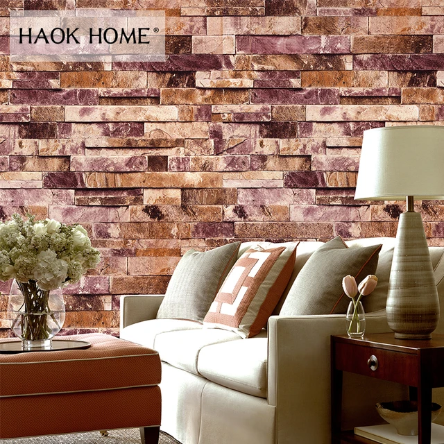 HaokHome PVC Vintage Faux Brick Stone Vinyl Wallpaper Wall covering For