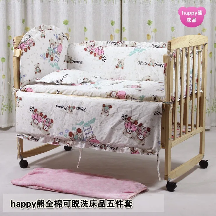 

Promotion! 6PCS crib bedding crib set baby comforter cot bumper bed linen (3bumpers+matress+pillow+duvet) 100*60/110*65cm