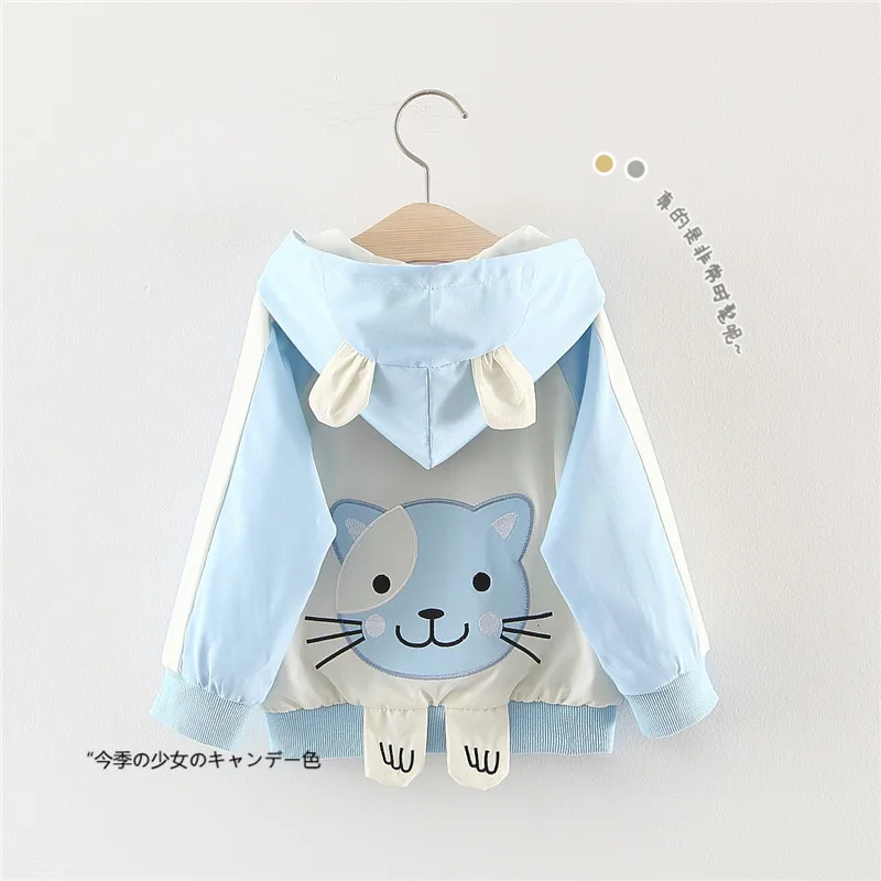 

Children's Jacket Autumn Back Cat Embroidered Hooded Windbreaker Girls Wholesale