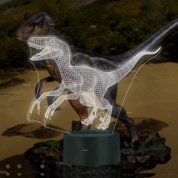 

3D Optical Illusion animal Night Light 7 LED Color Changing Lamp Cool Soft Light Velociraptor Tyrannosaurus rex T REX Triceratop