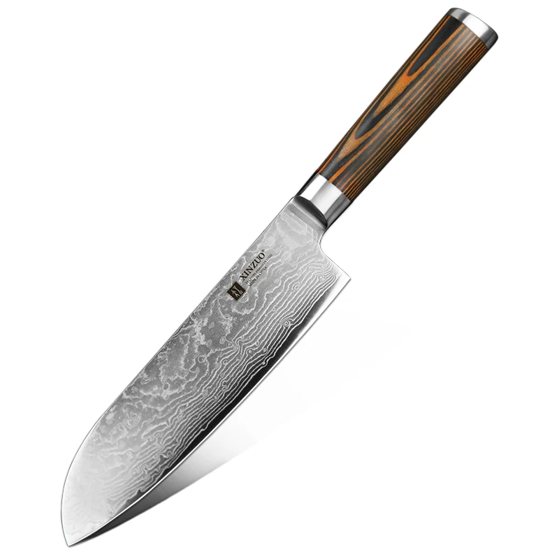 XINZUO 7 дюймов нож Santoku 67 слой Китай нож шеф-повара Дамасская нержавеющая сталь Профессиональный кухонный нож с деревянной ручкой Pakka - Цвет: ZX Santuko Knife