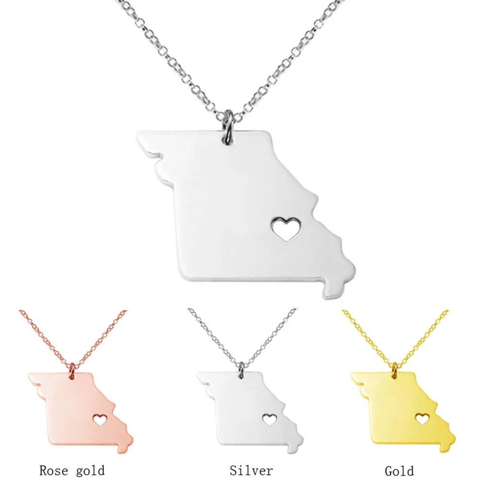 SUTEYI Rose Gold MO State Charm Necklace Jewelry Missouri Map Pendant Shaped Necklaces With A Heart Stainless Steel | Украшения и