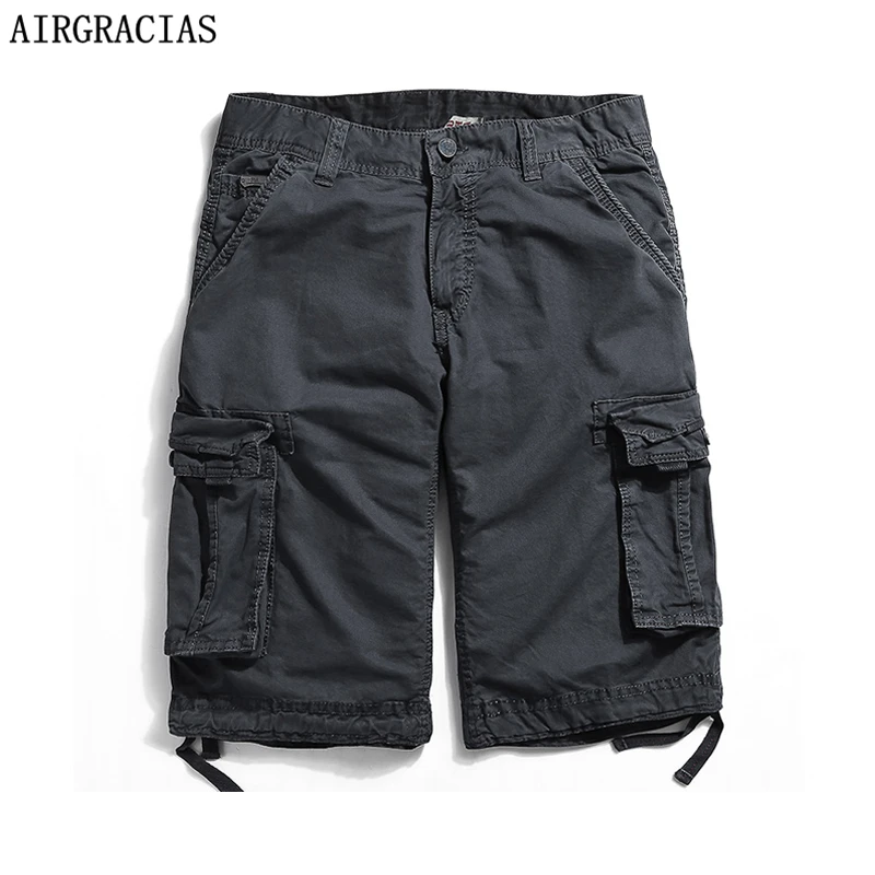 AIRGRACIAS Summer Cargo Men Casual Short Pants Military Shorts Cotton Multi pockets Solid Color