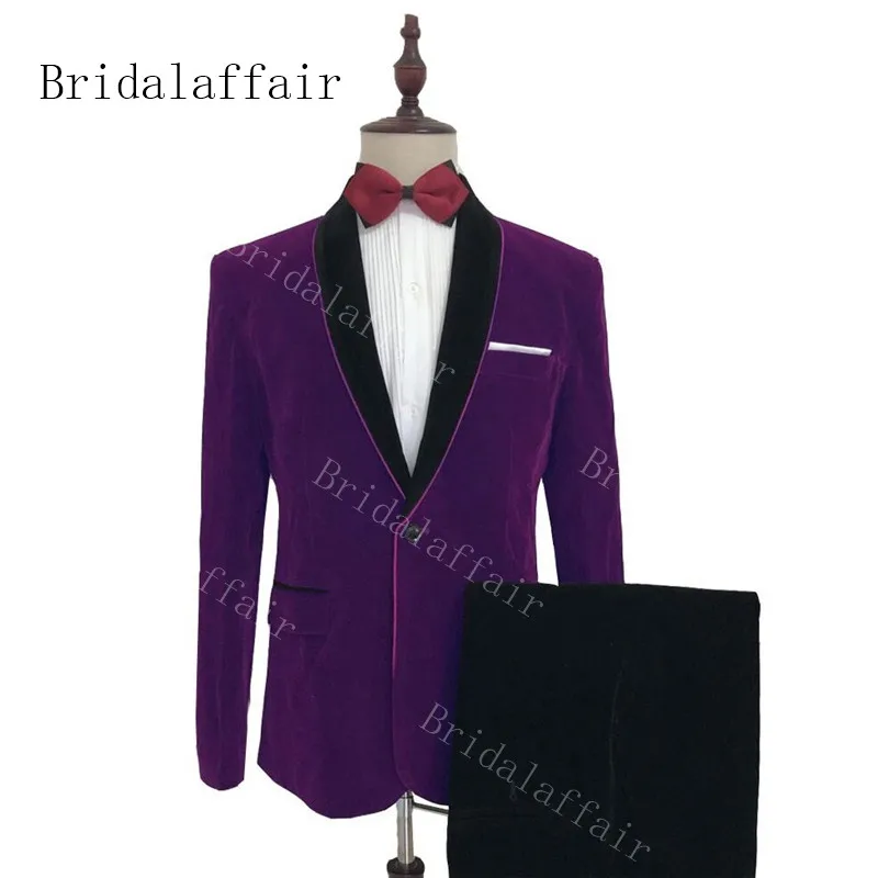 Bridalaffair, 2 предмета, платье для жениха,, блестящий костюм-смокинг с отворотом, дизайн Королевский синий бархат, мужские свадебные костюмы, смокинги - Цвет: 5-dark purple