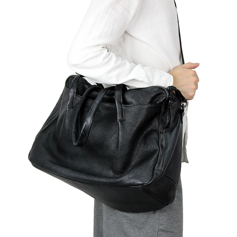 

Vintage Designer Genuine Cow Leather Zipper Closure Female Travel Duffle Women Large Top-handle Baggage Handbag Lady Luggage bag