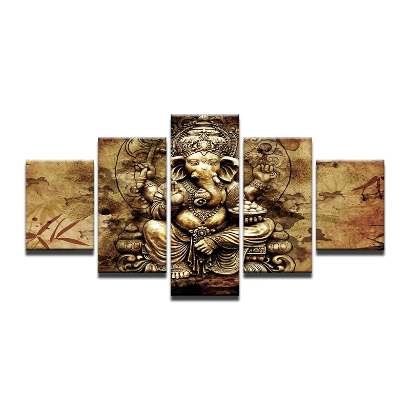 Холст стены искусства HD печатает современная картина рамка гостиной 5 шт. индийский Постер "Ганеша" Слон ствол Бог Картины домашний декор