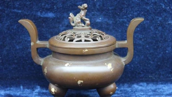 

Marked Red Copper China Dynasty Buddhism Fu Foo Dog Lion incense burner Censer