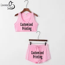 Бюстгальтер Lanmaocat, майка для фитнеса, майка, топы, шорты для женщин, изготовленный на заказ логотип, печать текста, шорты, спортивный бюстгальтер, наборы, бюстгальтер для бега