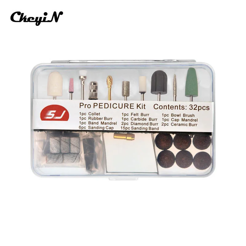 CkeyiN 32 шт 3/3" Профессиональная электрическая пилка для ногтей, машинка для маникюра, педикюра, инструмент для полировки, сверло для ногтей и Шлифовальные наборы лент S50