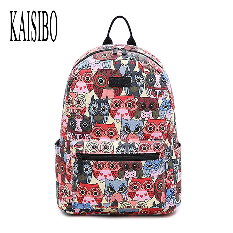 

KAISIBO New Fashion Printing Backpack Female Animal Owl Women's Backpacks High Quality Canvas Laptop Backpacks Two Size
