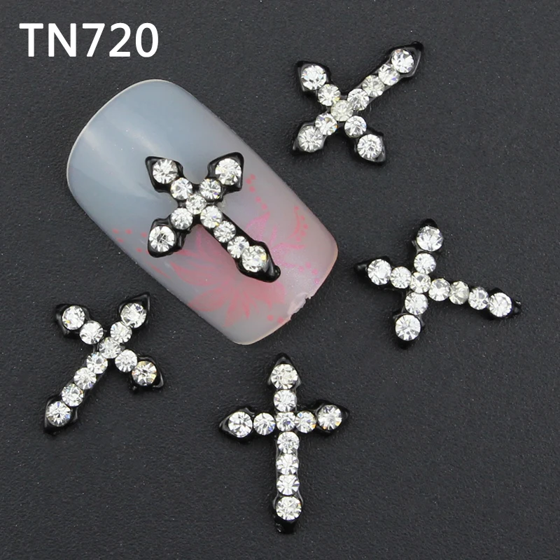 

10pcs Glitter 3d Cross Nail Art Decorations with Rhinestones, Alloy Nail Charms Jewelry for Nail Tools Suppliers TN720
