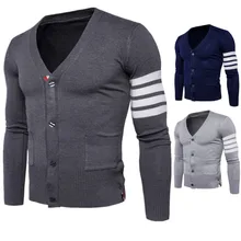 Весенне-осенний вязаный мужской свитер Повседневный модный кардиган V трикотажный кардиган свитер с длинными рукавами мужские Топы 2 цвета