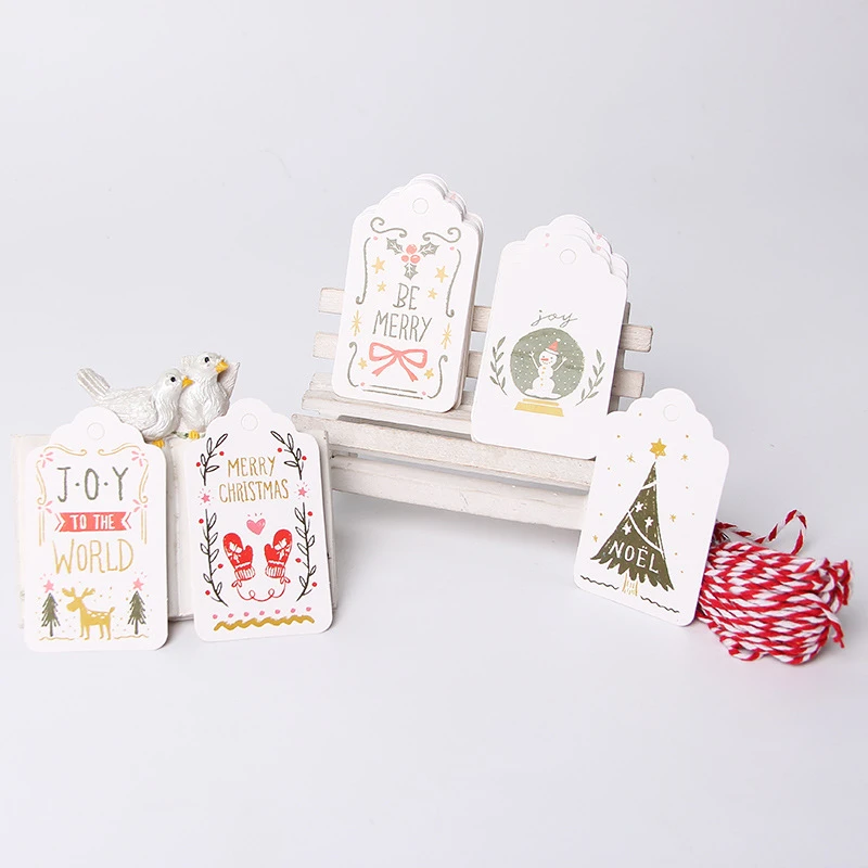 

50pcs Christmas Tags Message Card For Festive Party Gifts Supplies Diy Decorations With String Navidad Hanging Ornaments