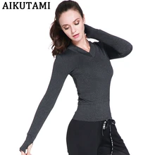 Топ для йоги, футболки с длинными рукавами, Лоскутная спортивная футболка с v-образным вырезом, черные укороченные топы, фитнес-спорт, футболки, женские футболки для йоги