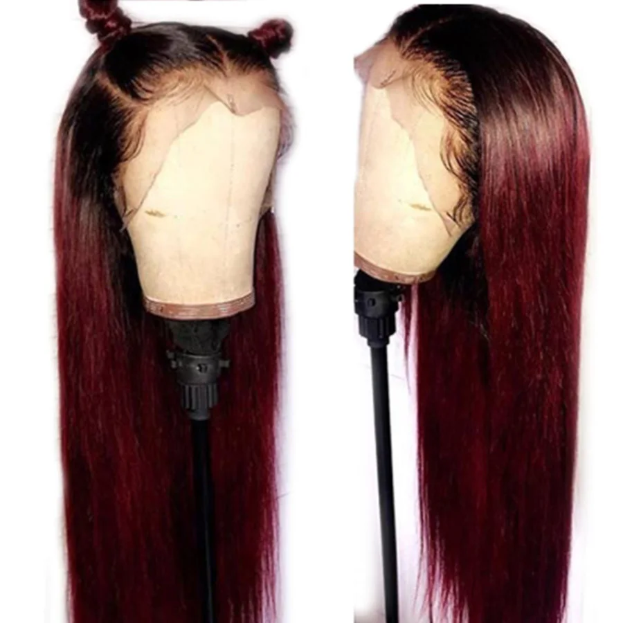 

Ombre 1B 99J Burgundy Red Colored 13x6 Lace Front Human Hair Wig Peruvian Straight Remy Lace Front Wig With Baby Hair Preplucked