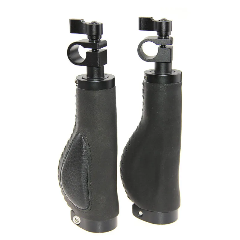 2PCS DSLR Camera Handle Grips Leather Cover w/15mm Rod Clamp System