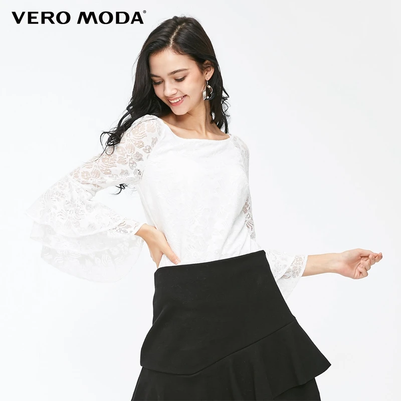 Vero Moda женский кружевной топ с расклешенными рукавами и круглым вырезом | 318330503