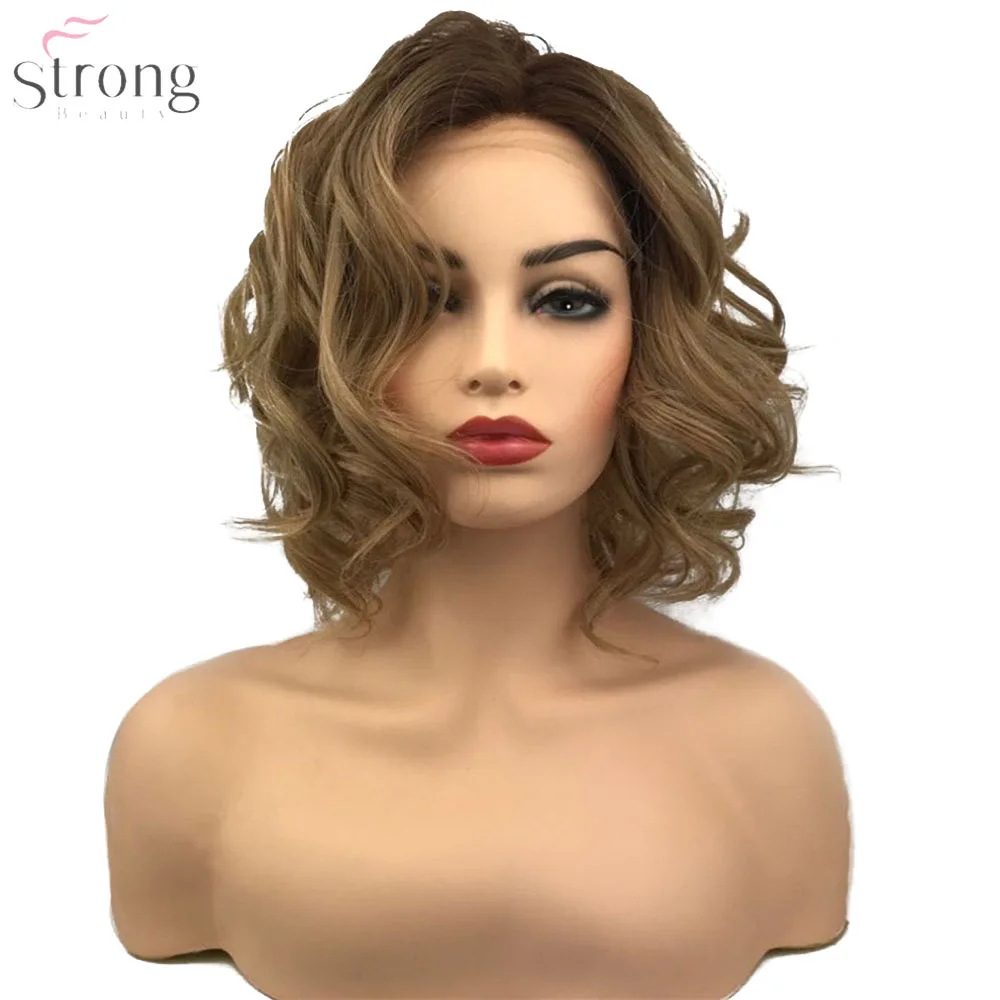 

StrongBeauty Synthetic Lace Front Wig Light brown/grey Ombre Hair Medium Curly Natural Wigs