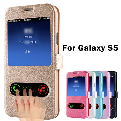  Luxury S5 Flip Silk Leather Back Cover Case For Samsung Galaxy S5 i9600 Phone Bags Cases For Galaxi S5 With Stand Design 