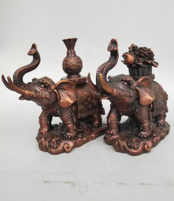 

China seiko carving Pure brass elephant wealth statue A pair