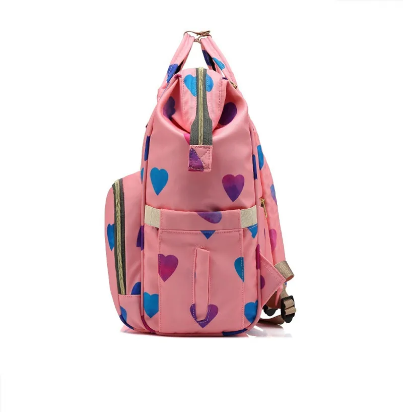 Upgrade Love Heart Printed Multi-function Mummy Diaper Bags Mother and Baby Candy Color Backpack Large Capacity Fashion Travel16