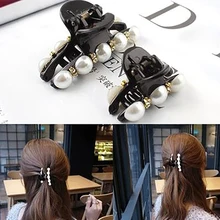 Кристально жемчужные пластиковые заколки для волос Элегантная черная заколка для волос крабы для волос заколка для волос Accs для девочек, женщин Большой/большой