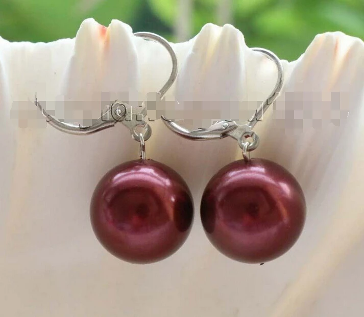 

Free shipping >>>>>>Natural 14mm Lavender Round Shell Pearl Earrings 925ss #f1709!