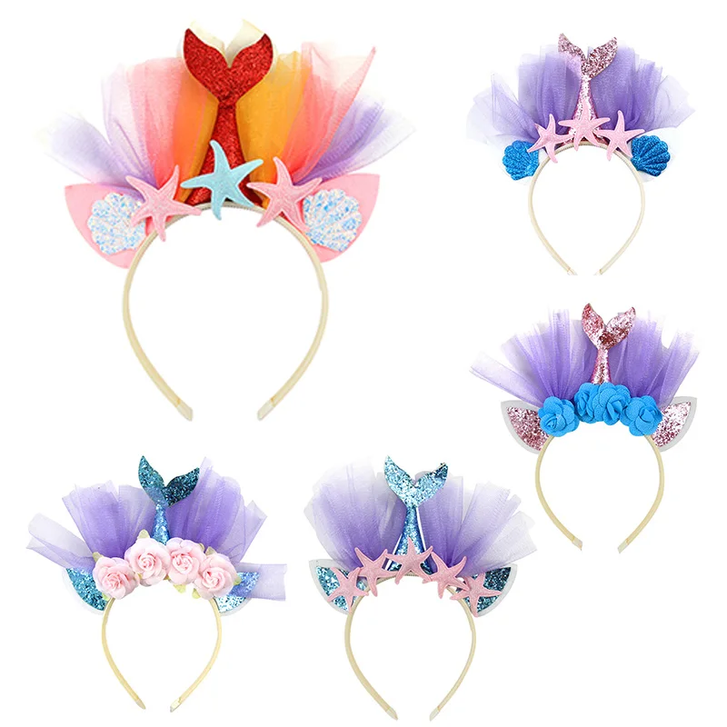 

Mermaid Birthday Party Decor Headband Flower Headwear Starfish Hair Accessories Under The Sea Baby Shower Party Decor Supplies