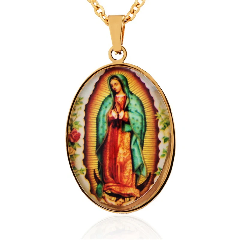 Католическая Дева Мэри Кулон Четки из нержавеющей стали наша Леди Гваделупе медаль Virgen ожерелье с Девой Марией для женщин мужчин ювелирные изделия
