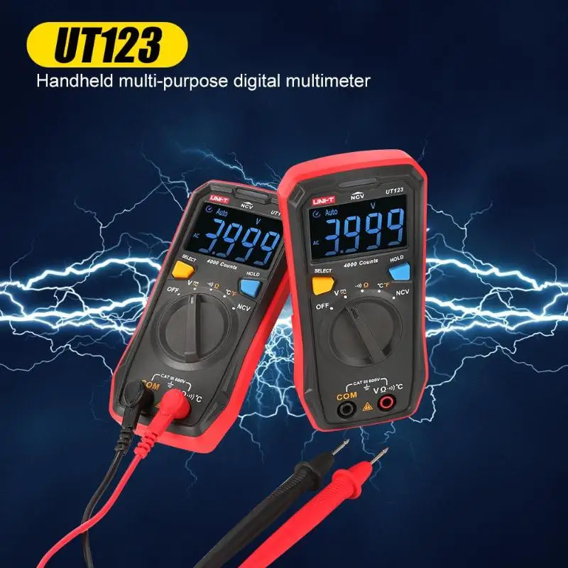 

UT123 Handheld Multi-purpose Digital Multimeter LCD AC DC Voltage Resistance NCV Temperature Test Instrument (Without Battery)
