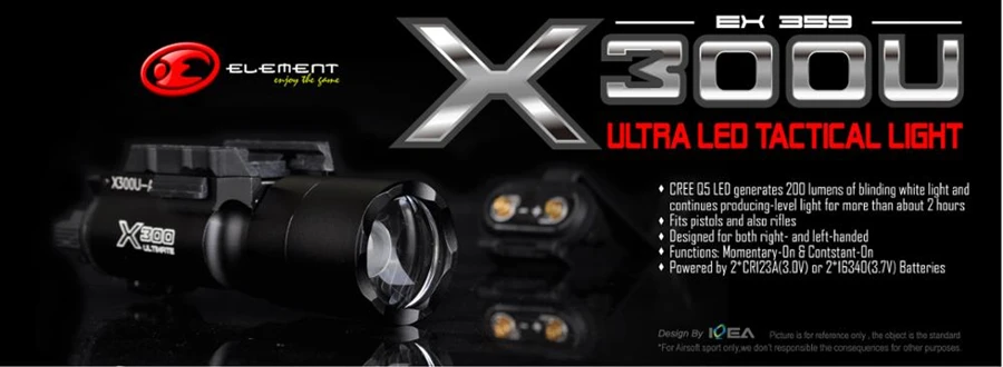 Lumen com Picatinny Elemento Airsoft Surefir Ultra X300u Fashlight Arma Pistola Lanterna 370 Rail X300 2 Luzes de armas