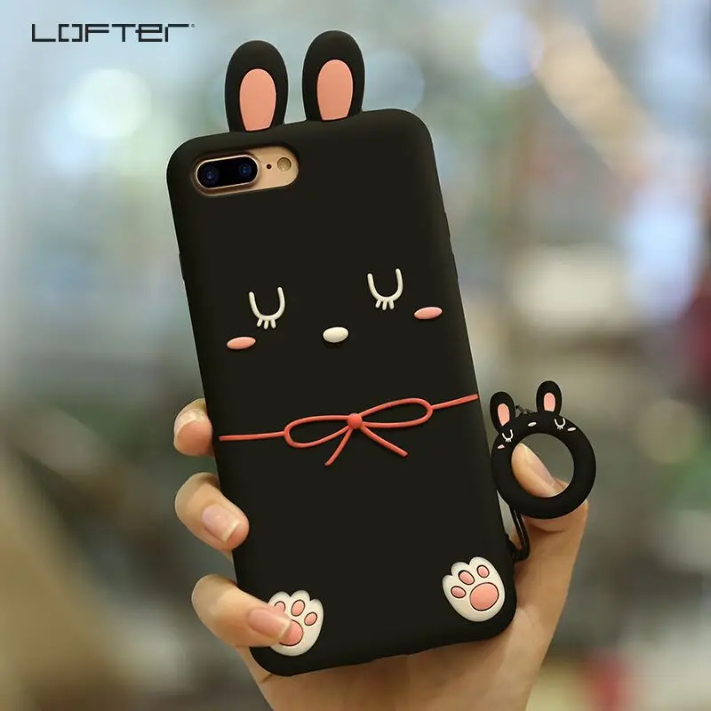 black Мягкий силиконовый чехол Lofter с милым мультяшным рисунком для мобильного телефона, задняя чехол для iPhone 7 8, защитная оболочка для телефона, чехлы для iPhone 7 Plus 8 Plus - Цвет: black