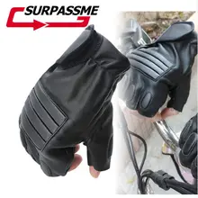 Verão Motocicleta Luvas Metade do Dedo Luvas de Couro PU Retro Verão Motocicleta Equitação Luva Mão Proteger Corrida