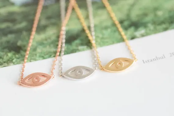 18k Gold silver rose girls anniversary fortunate eye necklace jewelry