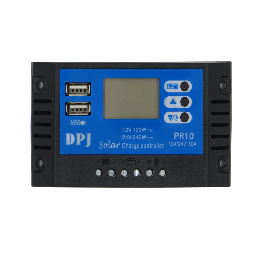 

10A 12V 24V Auto Solar Panel Battery Charge Controller PWM LCD Display Solar Collector Regulator with Dual USB Output