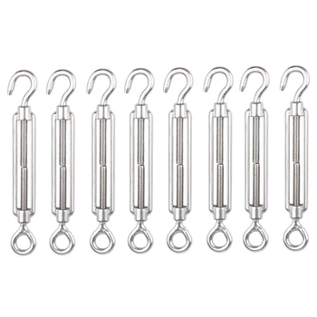 

8pcs M4 Stainless Steel 304 Hook Eye Turnbuckle Wire Rope Tension Tighten Tools Kit Connector Line Connector To Tighten Hooks