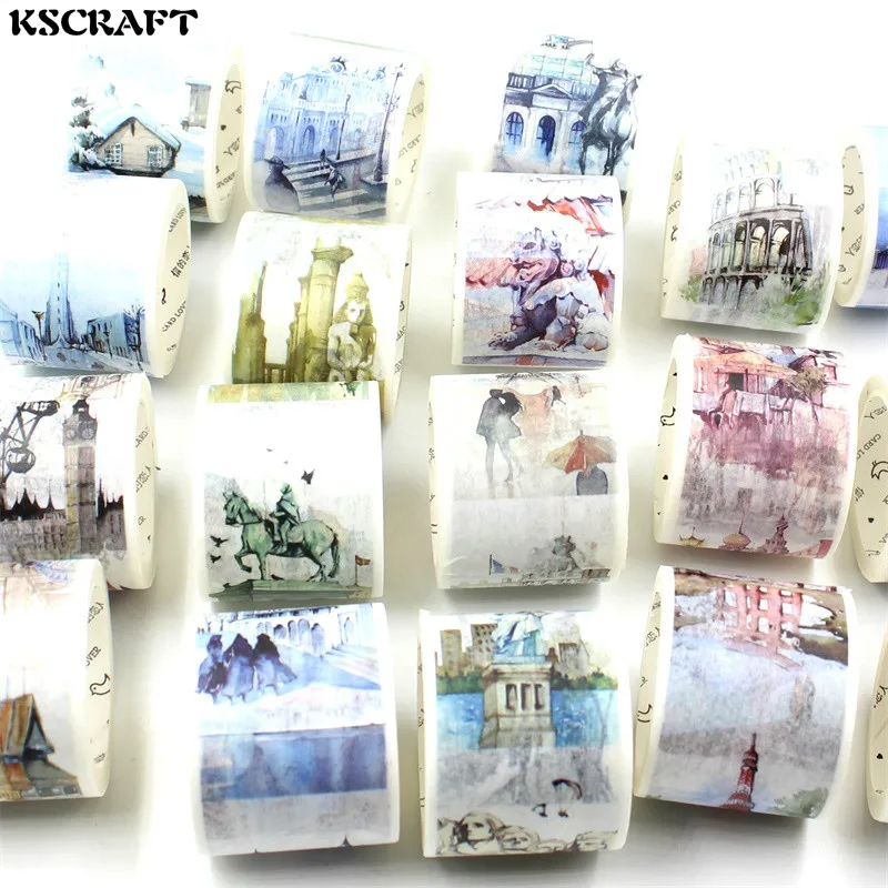 

KSCRAFT 40mm*7m Adhesive Tape for Scrapbooking DIY Craft Sticky Deco Masking Japanese Paper Washi Tape Travel Series