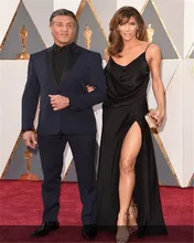 2017 neue Oscar Awards Seitenschlitz Schwarzes Abendkleid Sexy Bodenlangen Spaghettibügel Promi-kleider Neue Roter Teppich Kleider